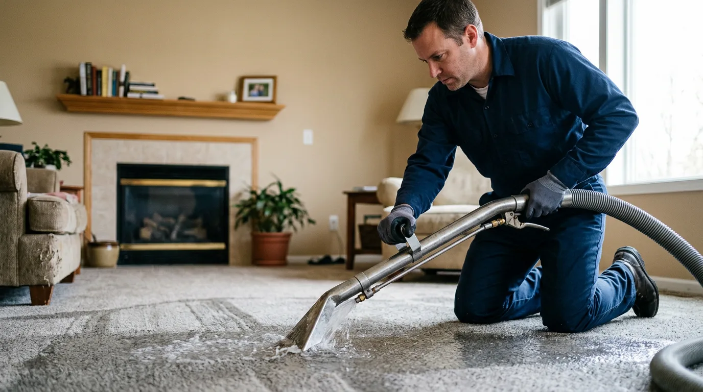 Water damage restoration technician working near Goshen, CT